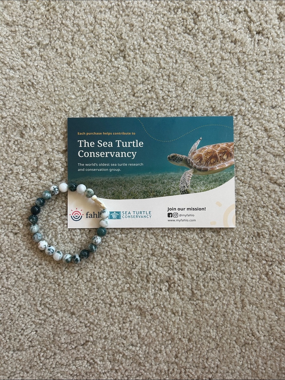 Fahlo Sea Turtle Conservancy Green and White Beaded Bracelet